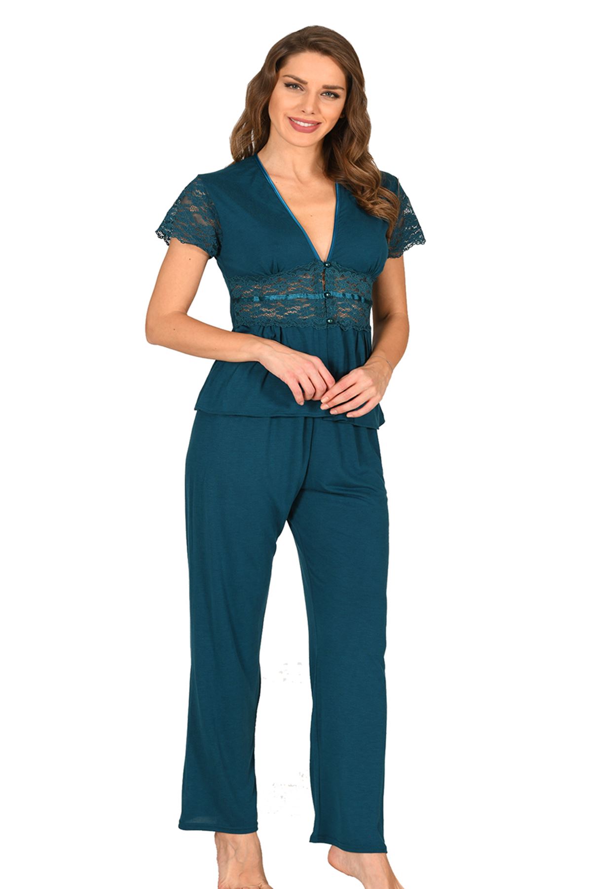 Petrol Yeşili Penye Pijama Takımı - 1633 - Beden XL