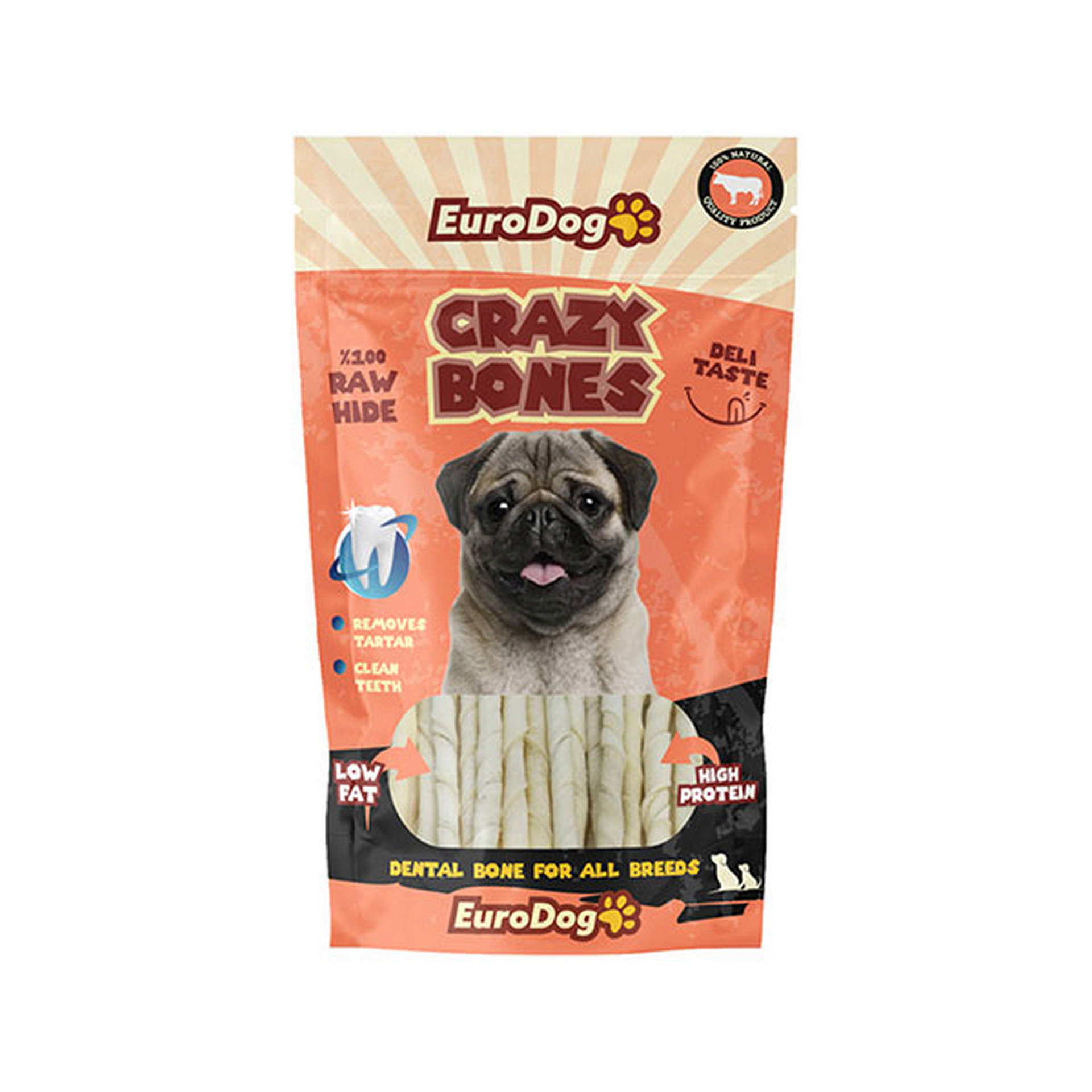 EURODOG CRAZY BONE SÜTLÜ BURGU ÇUBUK 20 LI X 2 ADET