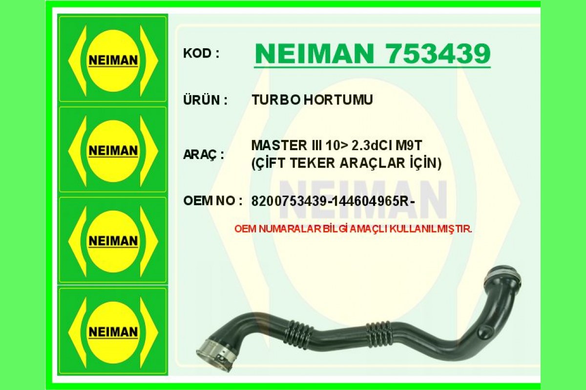 TURBO HORTUMU MASTER III 10> 2.3dCI M9T ÇİFT TEKER ARAÇLAR İÇİN