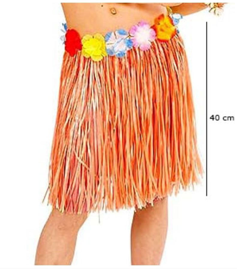Yetişkin ve Çocuk Uyumlu Turuncu Renk Püsküllü Hawaii Luau Hula Etek 40 cm